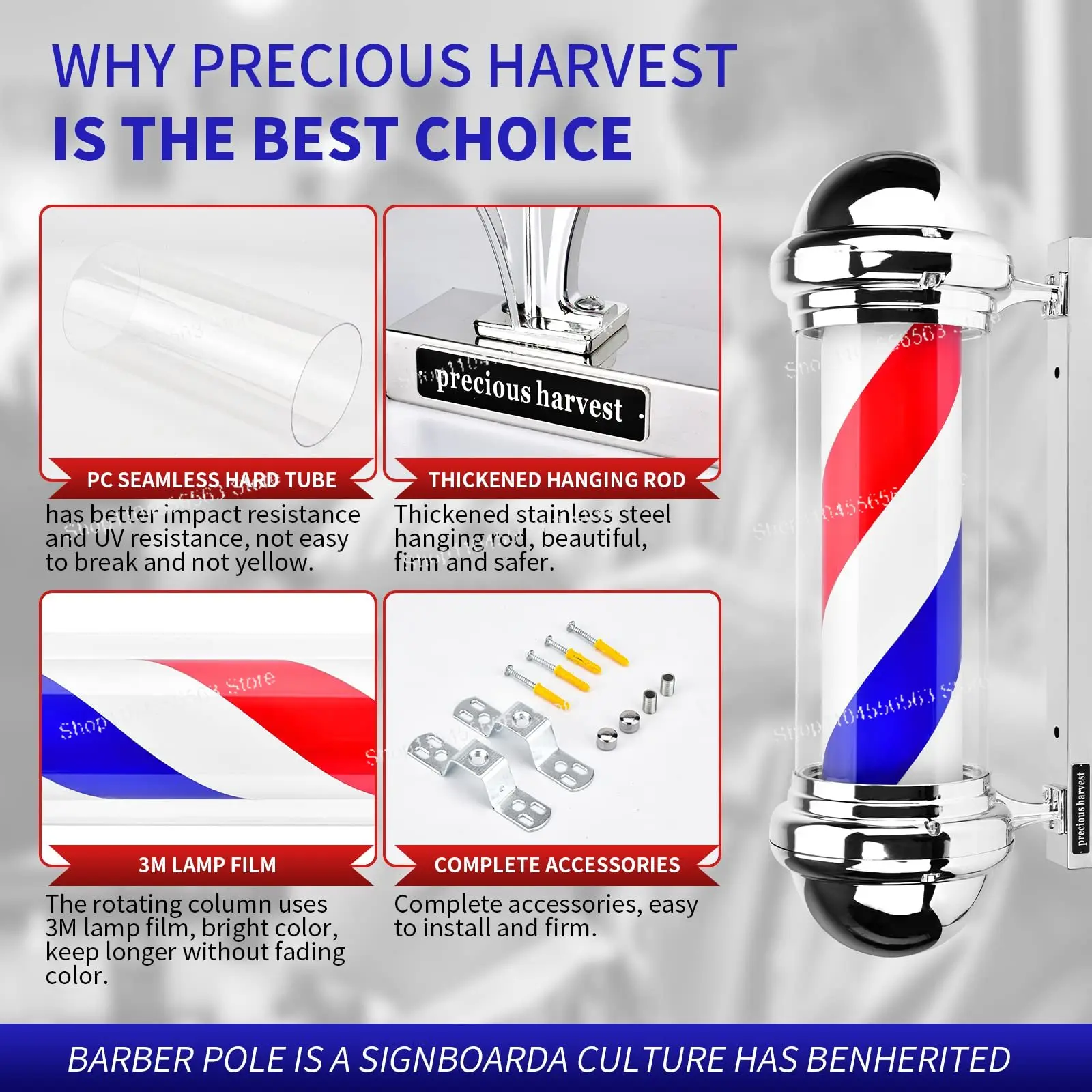 Hair Salon Lamp 22.8 Inch Wall Rotating Weather Proof LED Salon Light Red White Blue Stripes Barber Shop Pole