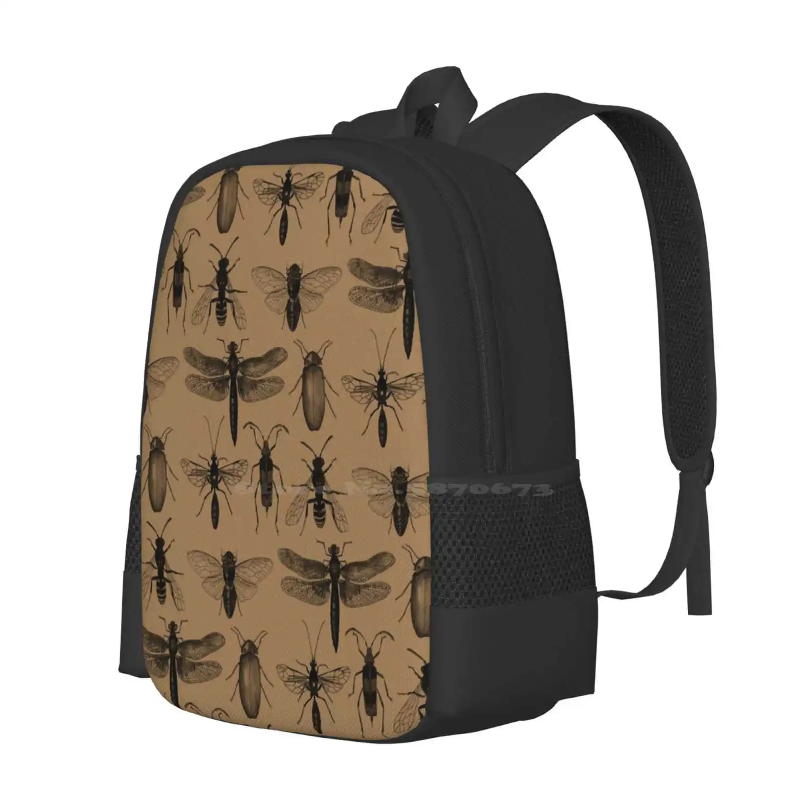 Entomology Studies Pattern 3D Print Design Backpack Student Bag Insects Bugs Flys Beetle Dragonfly Dragonflies Nature Wildlife