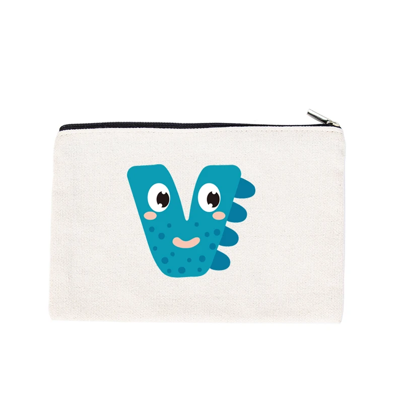 Cosmetic bag washbag stationery bag soft canvas cartoon letters pattern zipper closure portable for travelling or school