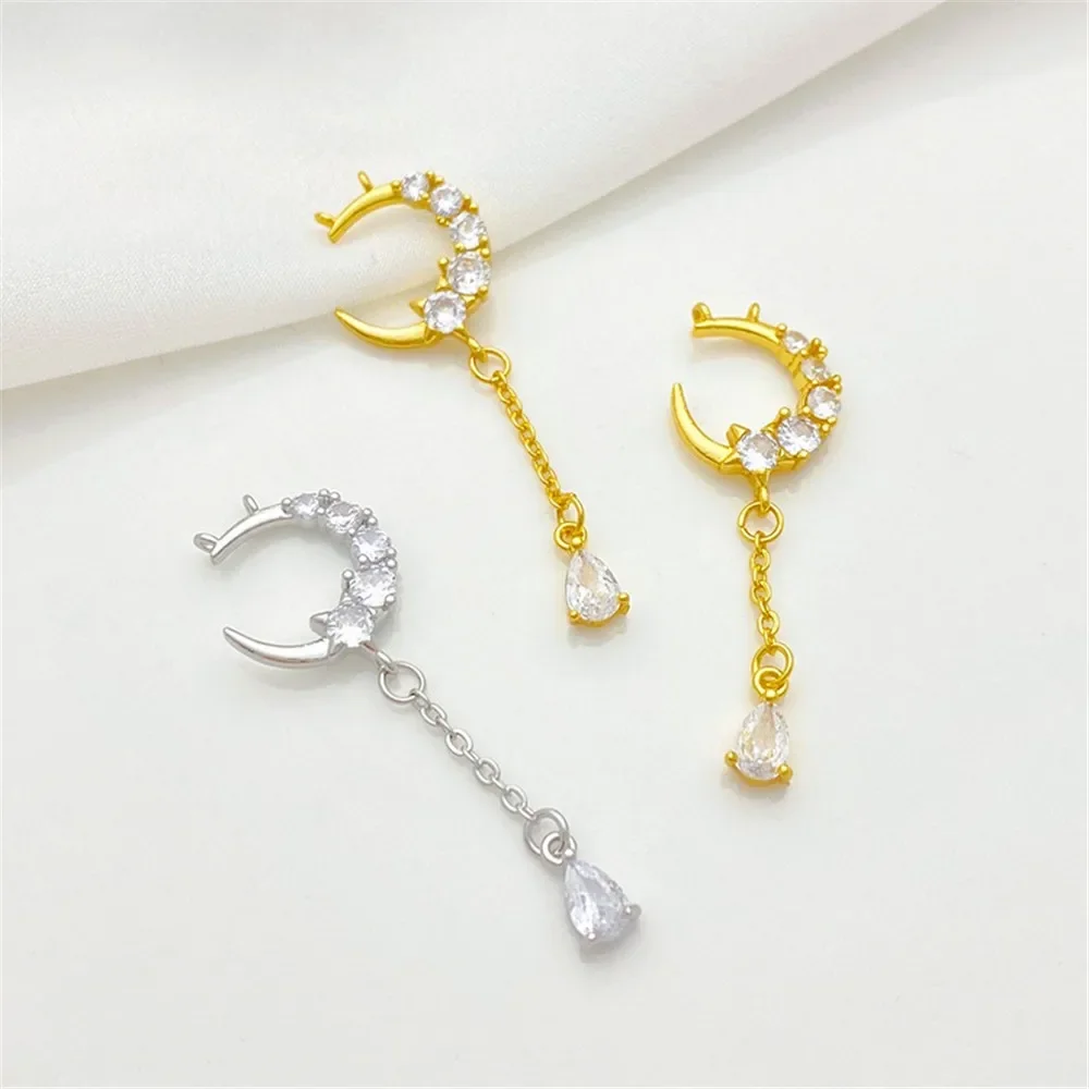 

18K Gold-plated Micro-inlaid Zircon Moon Water Drop Tassel Charm Pendant DIY Jewelry Supplies Beads for Bracelet Craft Accessori