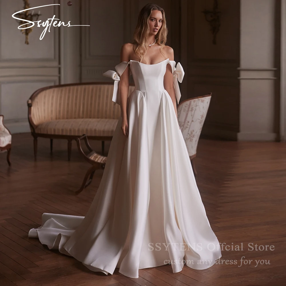 

SSYTENS Elegant A-Line Wedding Dresses White Strapless Princess Corset Back Long Bridal Dress Women Civil Bride Gowns Customized