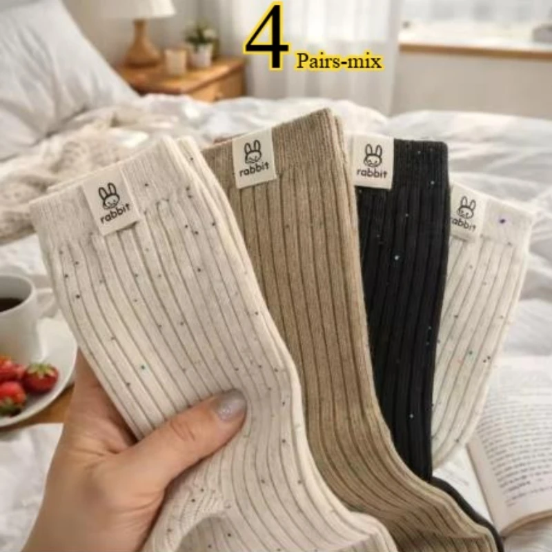 1/4/8 Paar Damen-Socken mit Cartoon-Aufdruck, mittellange Socken, farbiges Punktgarn, atmungsaktiv, schweißabsorbierend, weich, bequem, für Damen