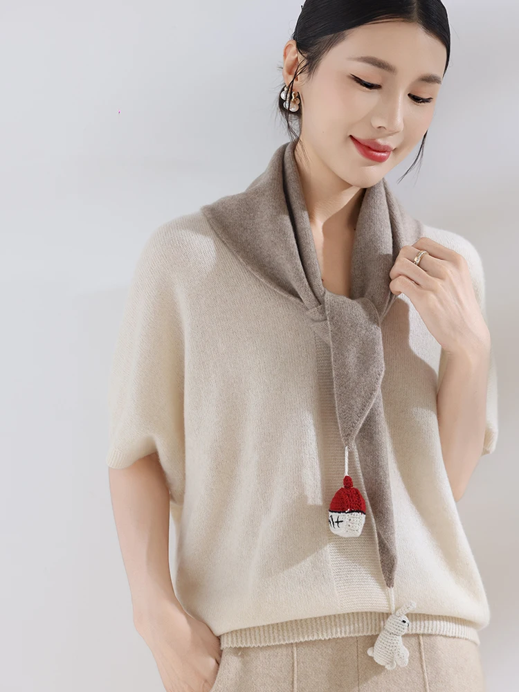 Echarpe-triangulaire-100-cachemire-pur-pour-femme-avec-breloques-lapin-clown-au-crochet-faites-a-la-main-chale-tricote-de-createur-unique-poupees-fantaisie