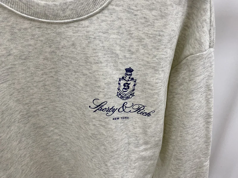Women's Grey and Navy Sweatshirt Cotton Crew Neck Long Sleeve Relaxed Fit Autumn Winter Sweatshirt Female Winter Clothes Women