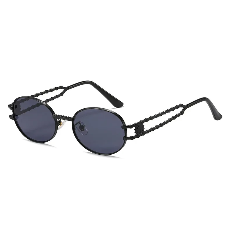 Metal Oval Hip-hop Trend Sunglasses Brand Designer Female Eyewear Anti-glare UV400 for Women Men