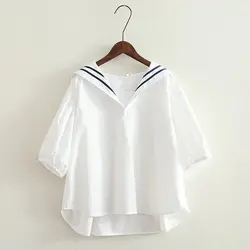 Sweet Stripe Sailor Collar Blouse Tops Causal Half Sleeve Woman Shirts 2024 Summer New Korean Blusas De Mujer Crop