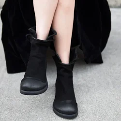 Birkuir Ankle Boots For Women Genuine Leather Low Heel Round Toe Black Female Shoes Luxury Designer Boots Leisure Platform Boots