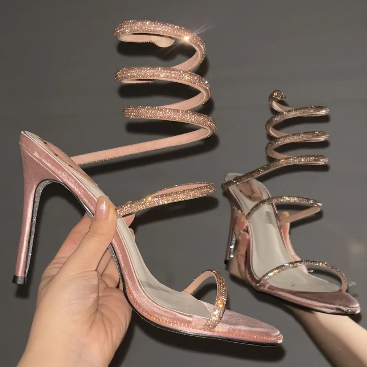 CHMURY brokat różowy szpilki Stiletto kobiet 10cm impreza sandały kobieta z obcasem luksusowy projektant elegancka kobieta sandały