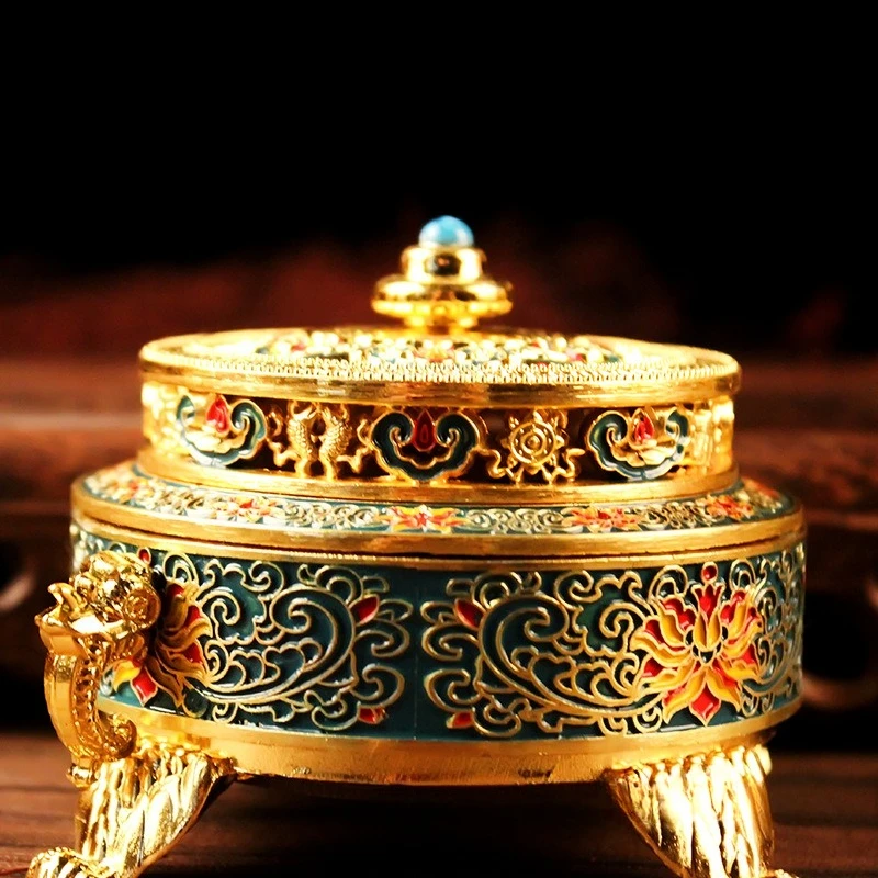 Cloisonne Enamel Colorful Lotus Eight Auspicious Incense Burner Home Living Room Decor