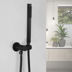 Matte Black Round/Square Brass Shower Head with Adjustable Shower Holder and 1.5M Stainless Steel Hose Bathroom Accessories