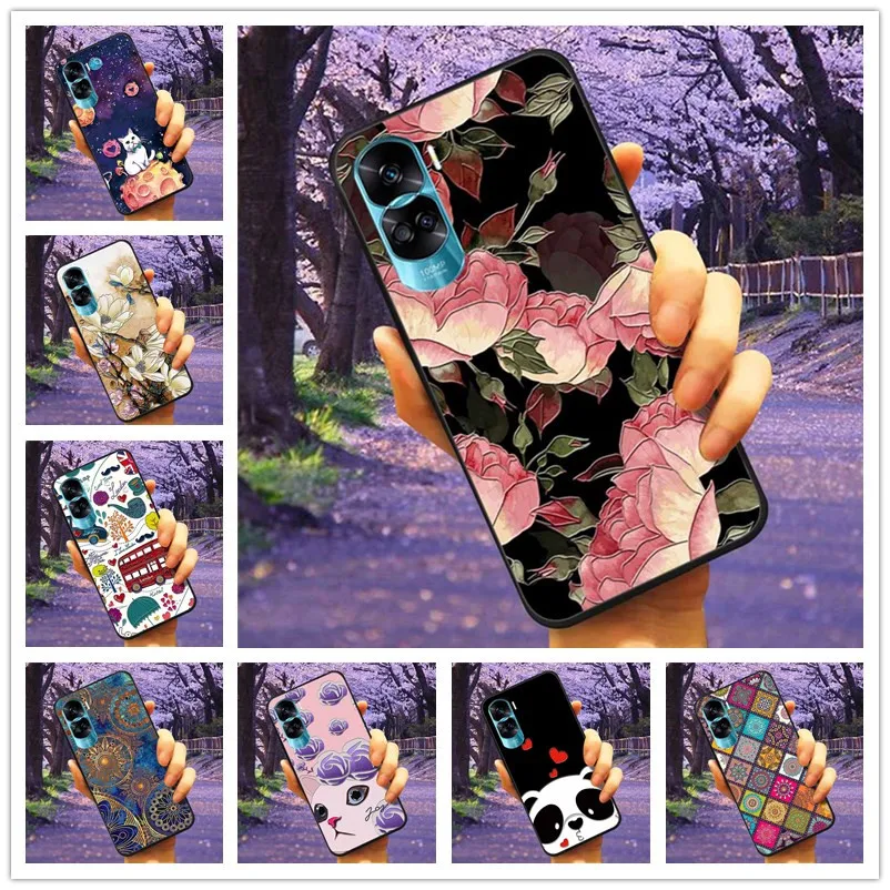 For Honor 90 Lite Case Honor90 5G 3D Relief Flower Emboss Soft Silicone Funda Covers for HONOR 90 Pro 90Lite Paint Coque Para