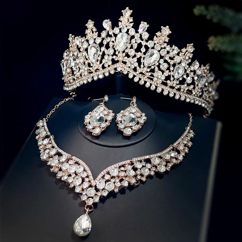 

Bridal Crown, Necklace, Earrings, Earrings, Needles, Three Piece Set Bridal Crown Headpiece Necklace
