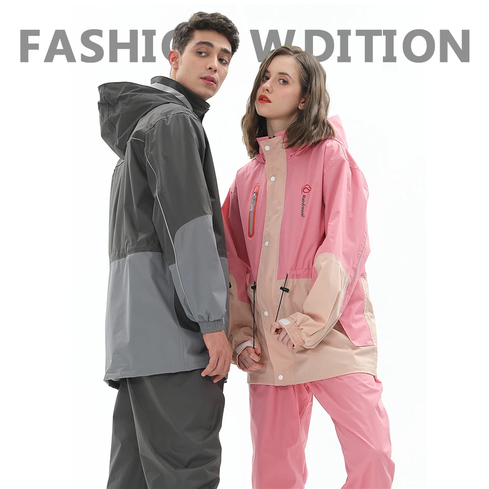 

Adult Rain Suit Jacket Pants Set Outdoor Cycling Safety Reflective Rainwear Men Women Double Layer Separable Multiple Options