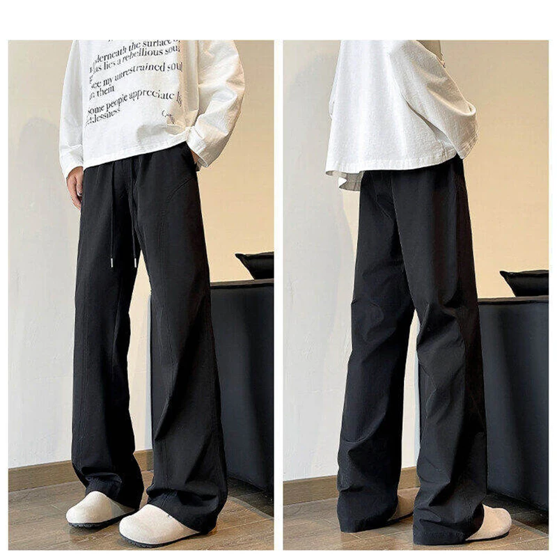 

Trend Fashion Men Comfortable Simplicity Elastic Drawstring Sweatpants Daily Loose Straight Leg Wide Leg Versatile Trousers