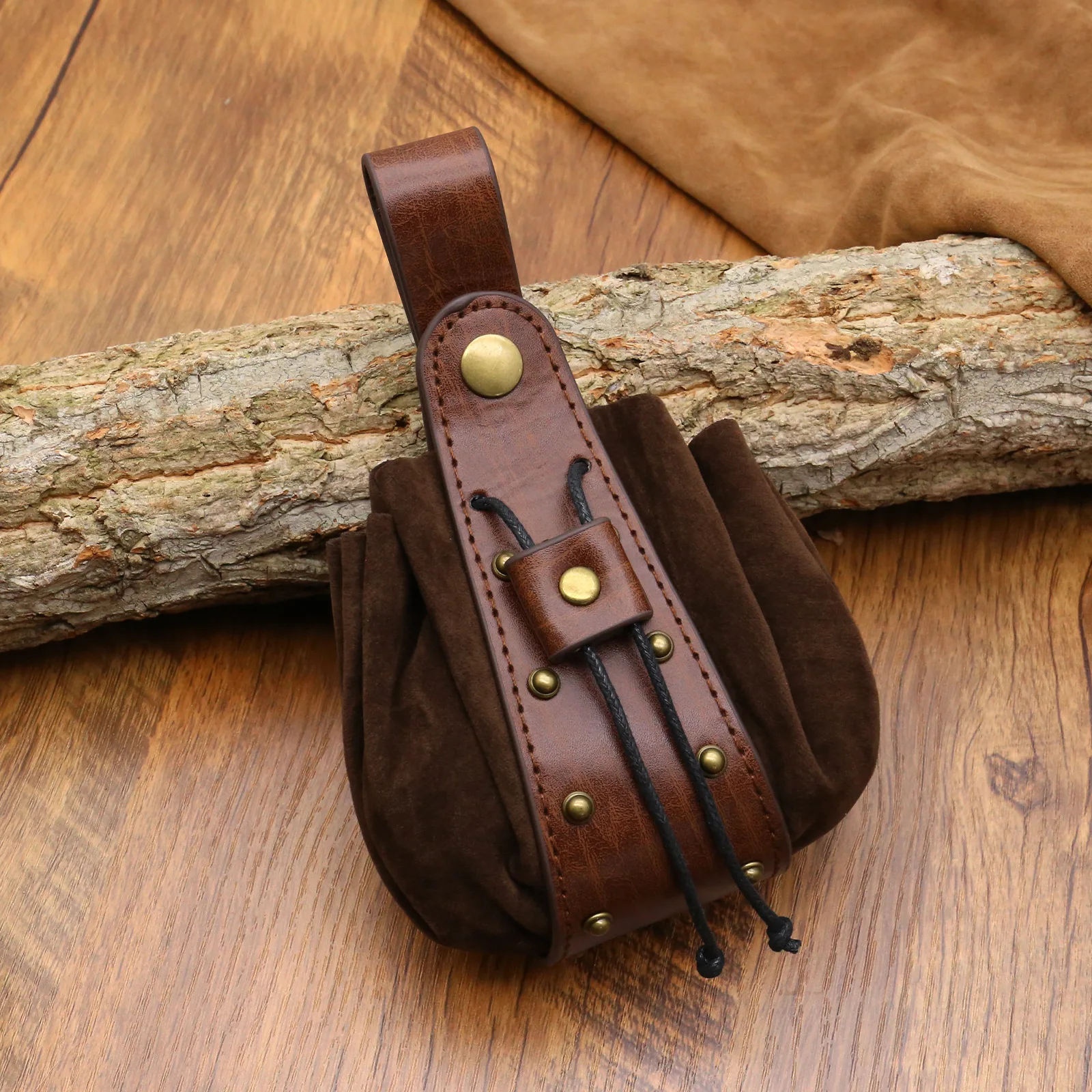 Medieval Cosp[ay Props PU Leather Waist Belt Bag Drawstring Coin Purse Skirt Clip Metal Buckle Wrist Guards Renaissance Fairs view 4
