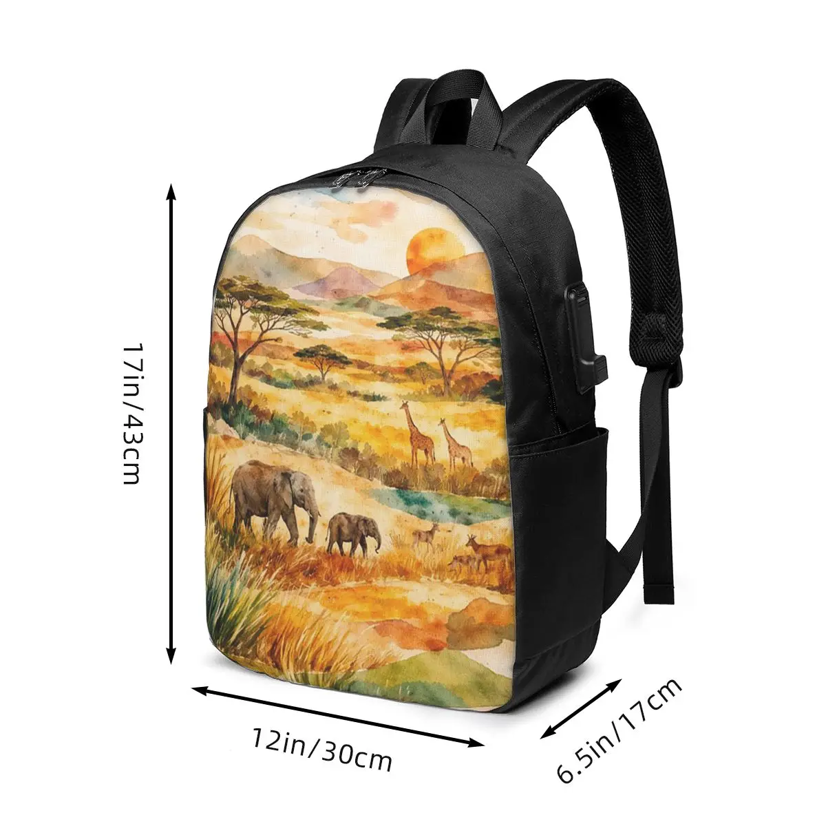 African Savanna Wildlife Animals Theme Backpack Travel Notebook Bag Computer College Student School Bag Laptop Shoulder Bags