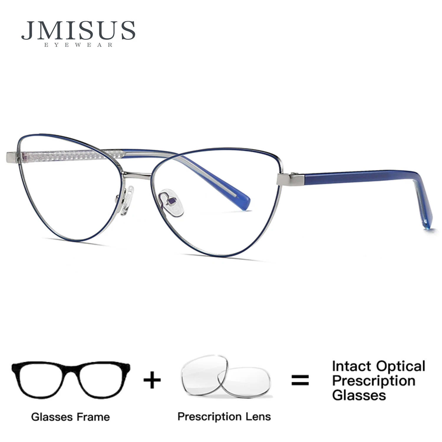 jmisus-女性用カスタム処方箋メガネ-ファッション-スモールキャットアイメタルフレーム-累進多焦点レンズ付き