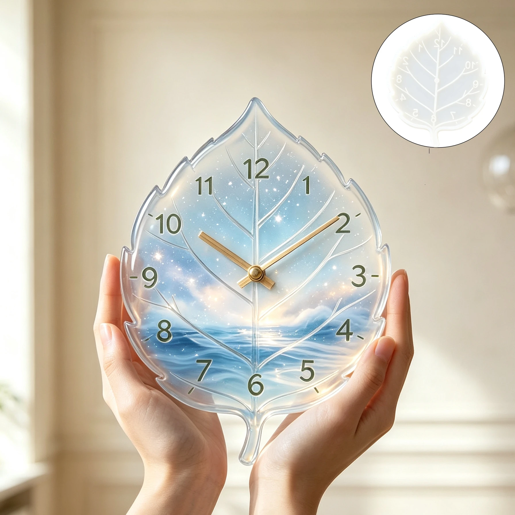 Leaf-Shaped Silicone Mold for Wall Clocks, 3D Leaf-Shaped Dial with Texture, Epoxy Resin Mold, Suitable for DIY Wall Clocks