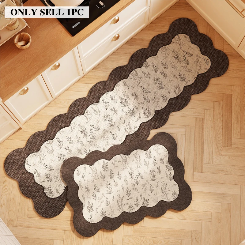 Kitchen Floor Mat PVC Waterproof Non-Slip Oil-proof Carpet Solid Color Printed Rug Long Size Rugs Retro Home Decor Carpets Ковёр