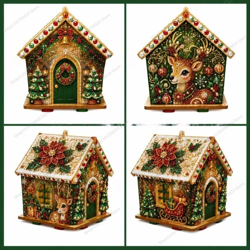 For Wooden DIY Gingerbread House Vintage Printed Assembled Christmas Gingerbread House, Decorated
