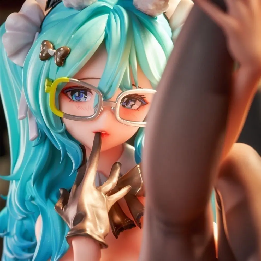 Sexy coelho orelha menina preto seda vestir-se figura de ação 16cm anime menina estátua coleção modelo quarto mesa ornamento brinquedos boneca presentes