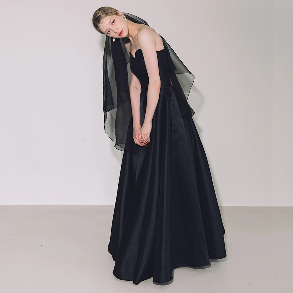

ROSELLA Simple Black A Line Korea Lady Evening Dresses Sweetheart Satin Floor Length Wedding Photoshoot Party Prom Gowns