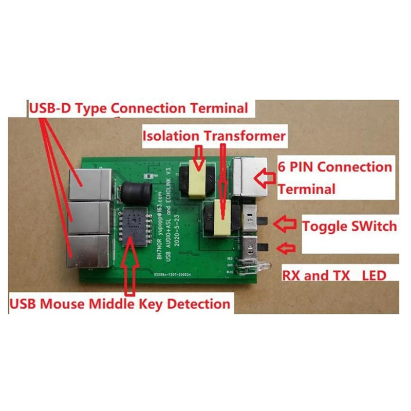 RISE-For Echolink & Zello YY Voice Interface Board Controller Radio-Network USB Sound Card Version R1 Controller