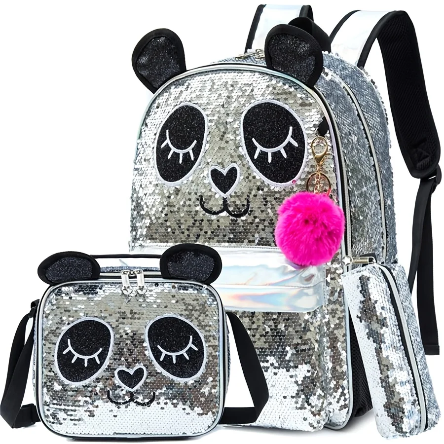 

3PCS Backpack for Girls School Backpacks with Lunch Box for Elementary Students Travel Sequin Backpack for Girls
