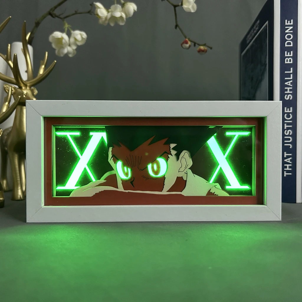 Imagem -02 - Hunter x Hunter Anime Led Night Light Paper Cut Shadow Box Lâmpada para Decoração do Quarto Gamer Mesa de Cabeceira Manga Hxh