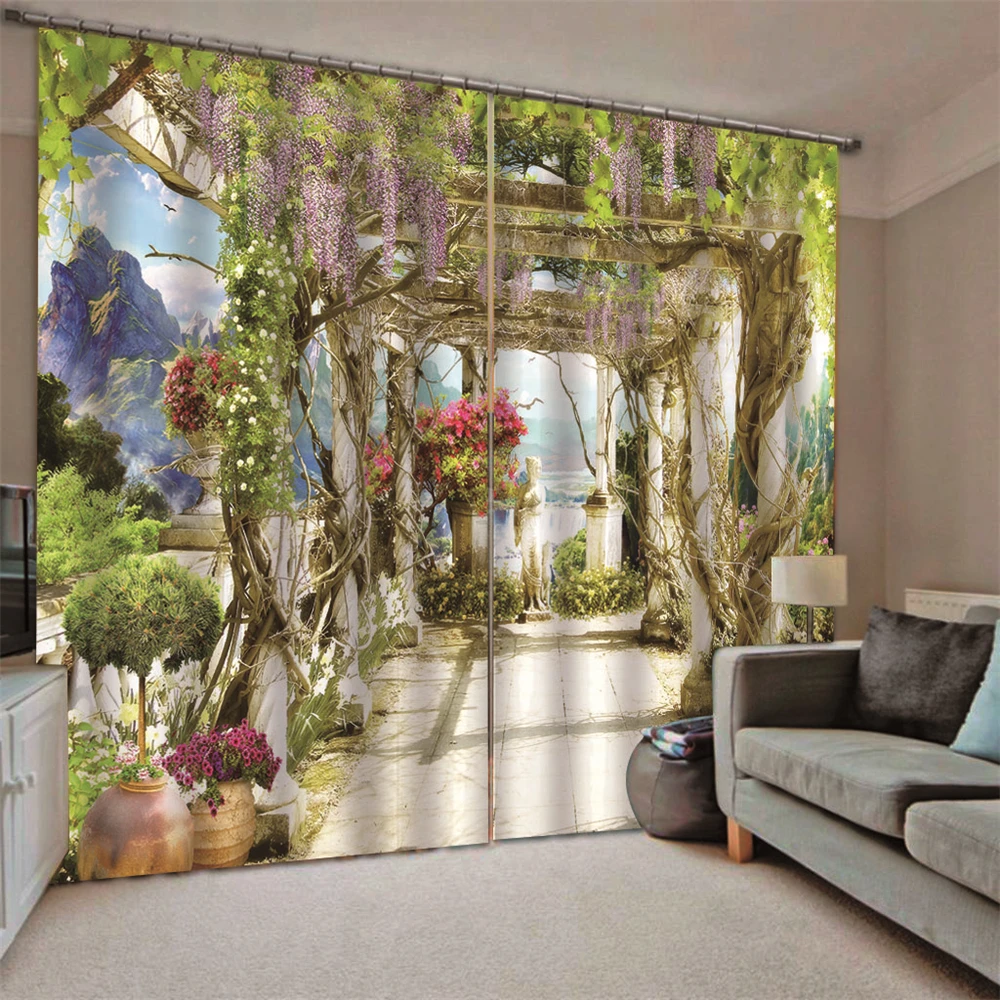 

Фото красивые садовые шторы 3d штора с изображением пейзажа Блэкаут декоративные шторы