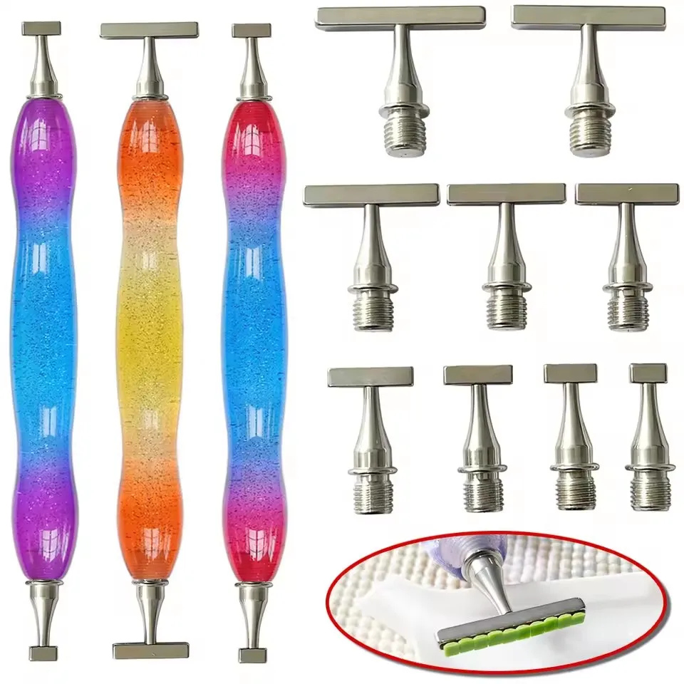 HOMFUN NEW 9pcs Bits Accessories Embroidery Pen，Threaded Diamond Painting Dot Drill Tool，Multifunctional Metal Screw Thread Tips