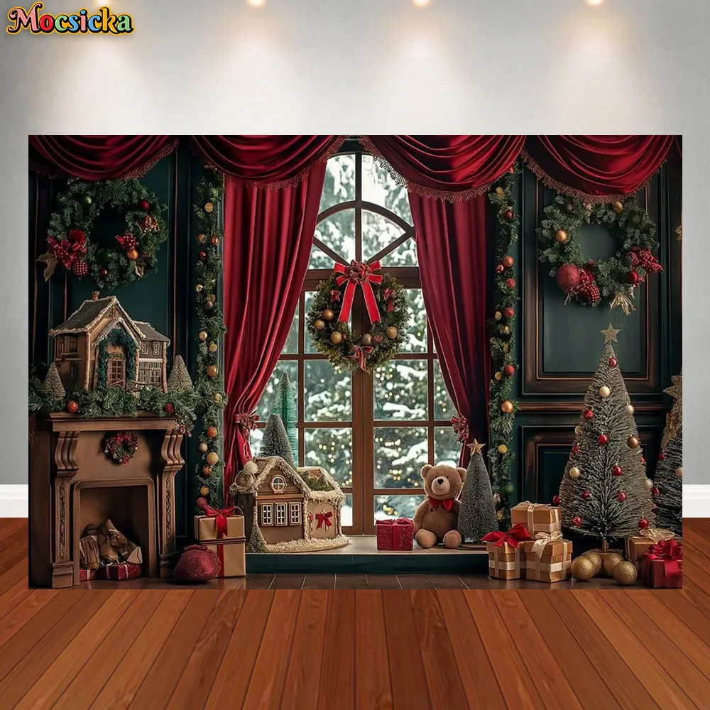 

Christmas Photography Background Lving Room Window XMAS Tree Gift Decoration Supplies Kids Adult Portrait Photo For Studio