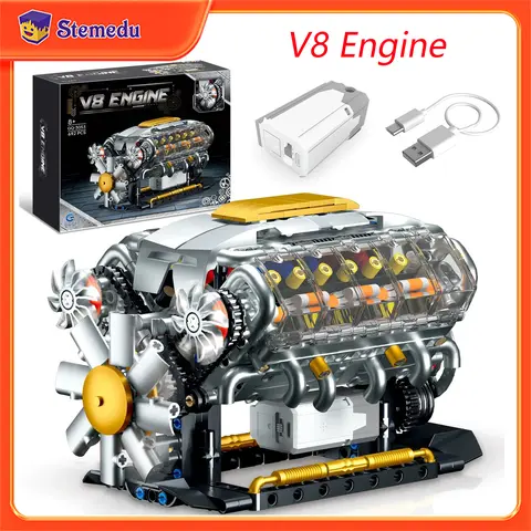 692 PCS MOC Technical Motorized V8 Engine Model Building Blocks Car Electrically Driven Engine Supercar Bricks Toys for Kid Gift