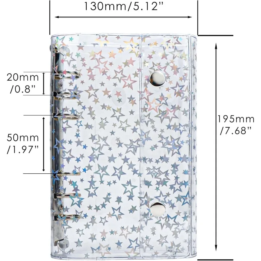 A6 Budget Binder Cover Clear PVC 6 Ring Binder Glitter  Refillable Notebook Shell Protector with 2 Sps for Cash Envelopes Syste