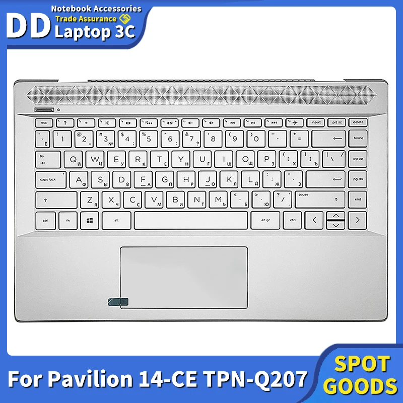 

New Laptop Palmrest Upper Cover With Touchpad RU Keyboard Backlit Original For HP Pavilion 14-CE TPN-Q207 Notebook Case Silvery