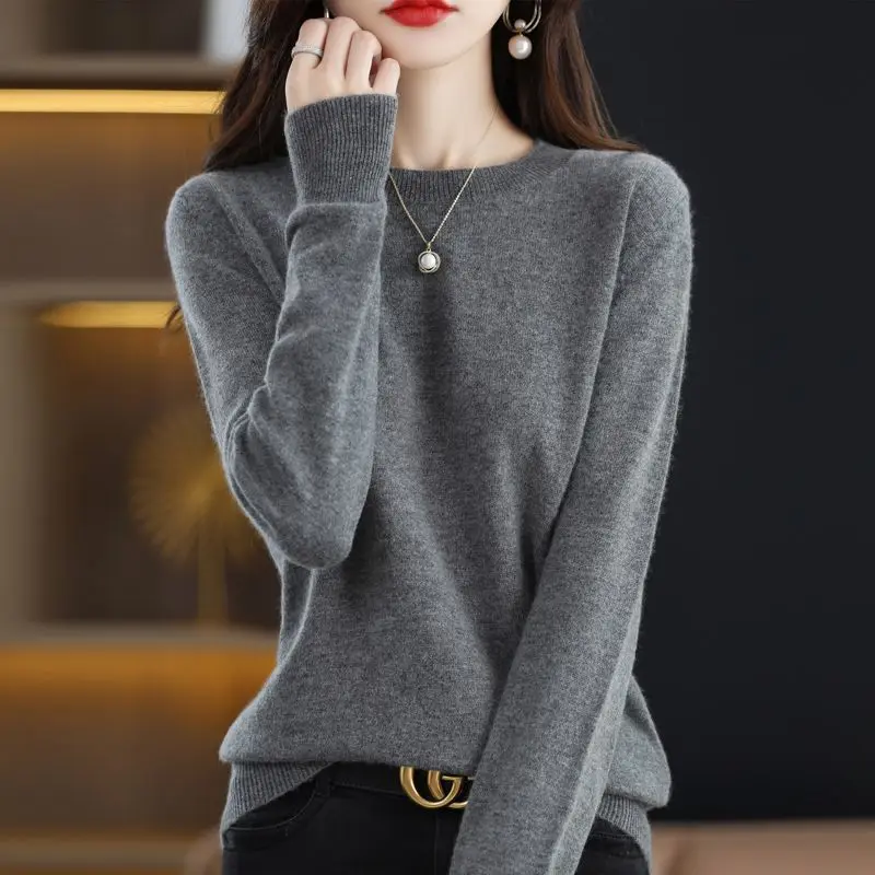 women's Autumn Casual Simplicity Solid color O-neck Long sleeve sweater women clothes Fashion All-match temperament Knitwear