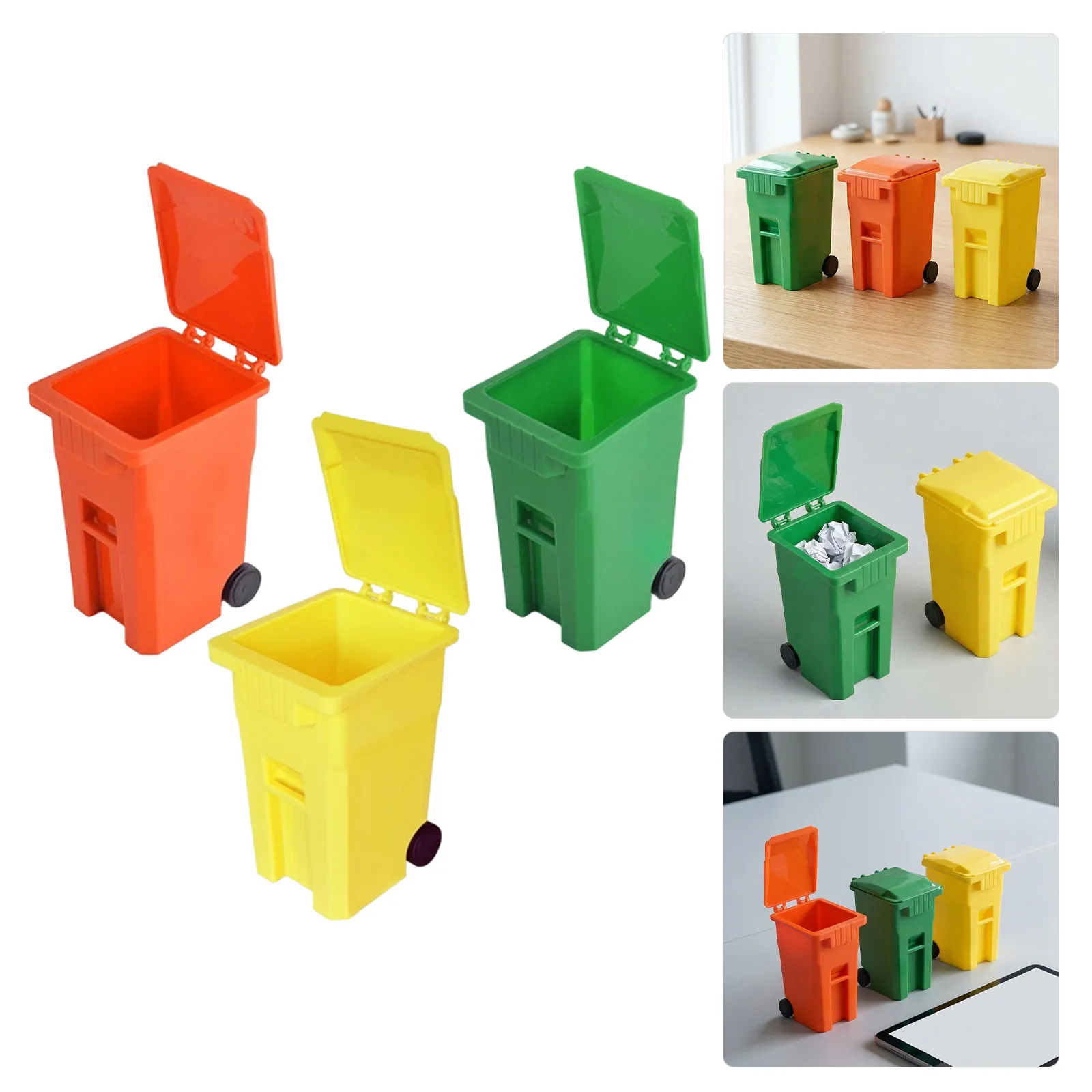 3Pcs Mini Trash Can Small Desk Organizer Colorful Desktop Wastebasket Dual Sorting Mini Garbage Bin for Home Office