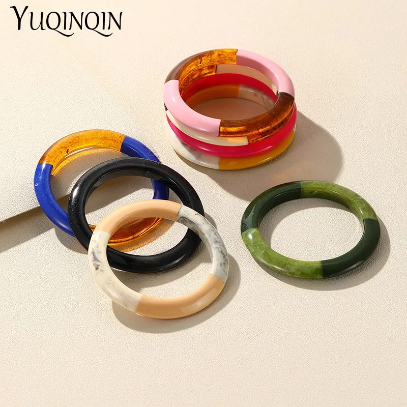 Trendy Vintage Colorful Resin Bangles For Women Geometric Round Bangles Bracelet Charm Retro Simple Elegant Hand Fashion Jewelry