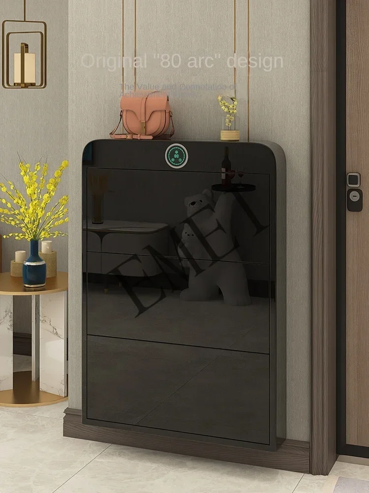 Ultra-thin shoe cabinet light luxury intelligent disinfection sterilization door living room integrated against the wall