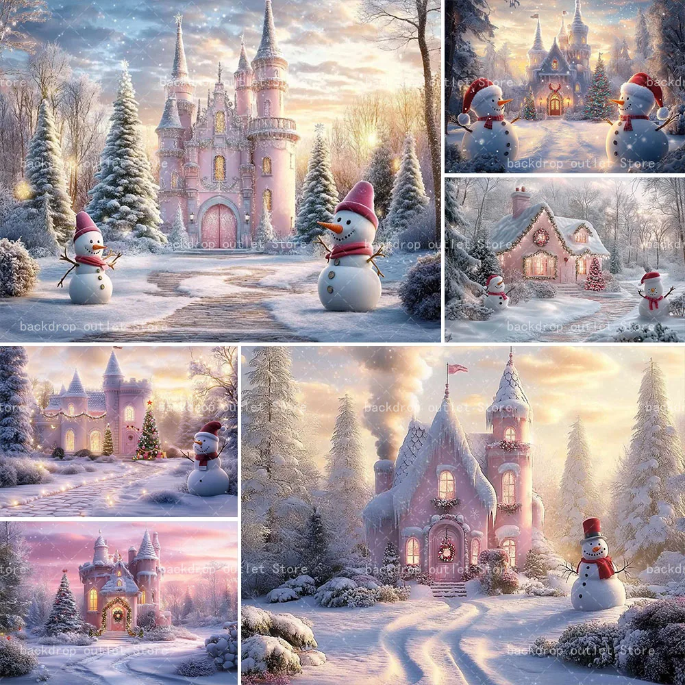 Mehofond Winter Castle Background Frozen Snow World Decoration Kids Birthday Xmas Tree Snowman Photography Backdrop Props