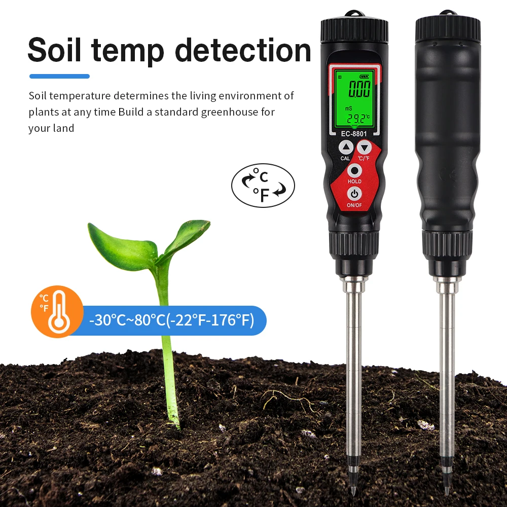 Nowy przenośny tester EC gleby z podświetleniem Cyfrowy detektor gleby EC/TEMP 2 w 1 Analizator gleby ATC EC do szklarni ogrodowej