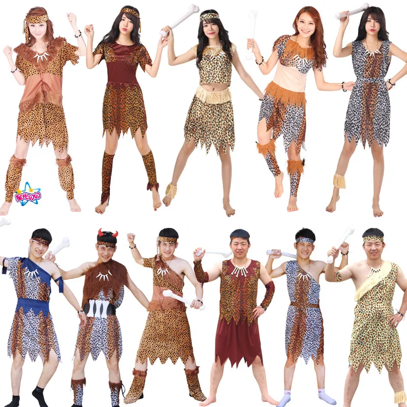 

Halloween Wild Man Costume Leopard Print Outfit Men's Performance African Primitive Indian Indigenous People Set Traditional ...