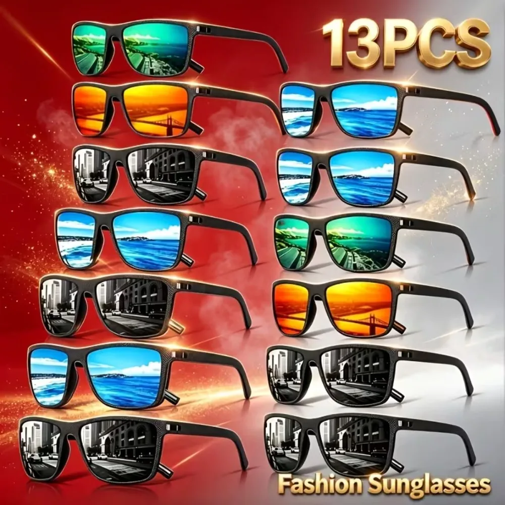 13 Pairs of Sports Glasses of The Same Style for Men and Women, Colored Lenses, Lightweight Frames, Fashionable Sunglasses for Men and Women for Outdoor Riding, Driving, Fishing, Running, Gift-giving Recommendations