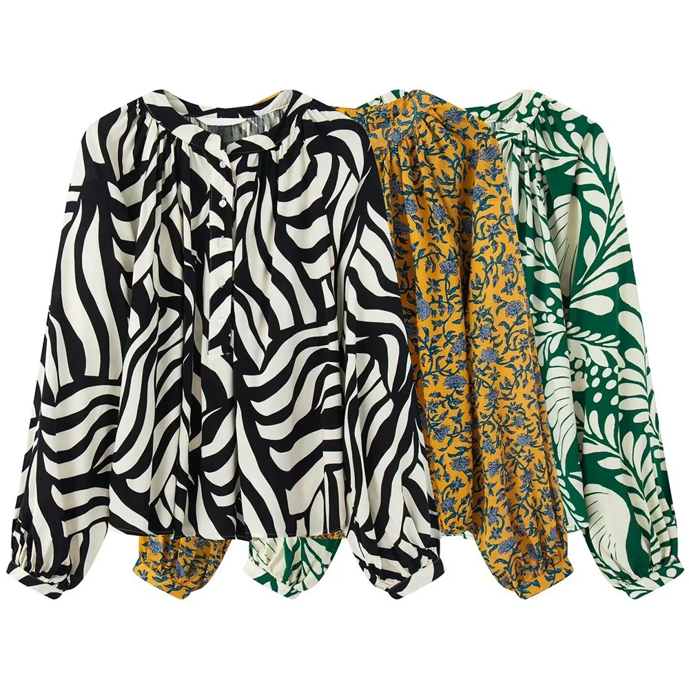 

2025 темпераментная свободная французская рубашка-фонарики с принтом, широкая повседневная универсальная повседневная рубашка, топы, летняя женская одежда