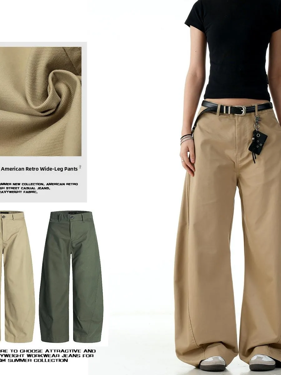 

Широкие брюки в американском стиле ретро, свободная дышащая футболка для похудения, модные повседневные длинные брюки с объемной текстурой для пар