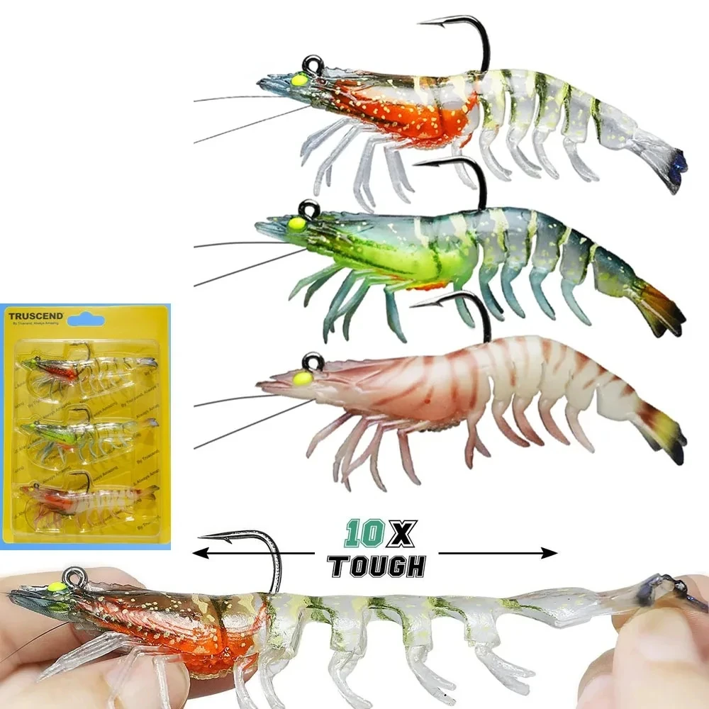 3Pcs 7cm 9cm 11 cm Lead Head Jigs Soft Shrimp Fishing Bait Luminous Artificial Silicone Lures with Hook Tackle for Freshwate