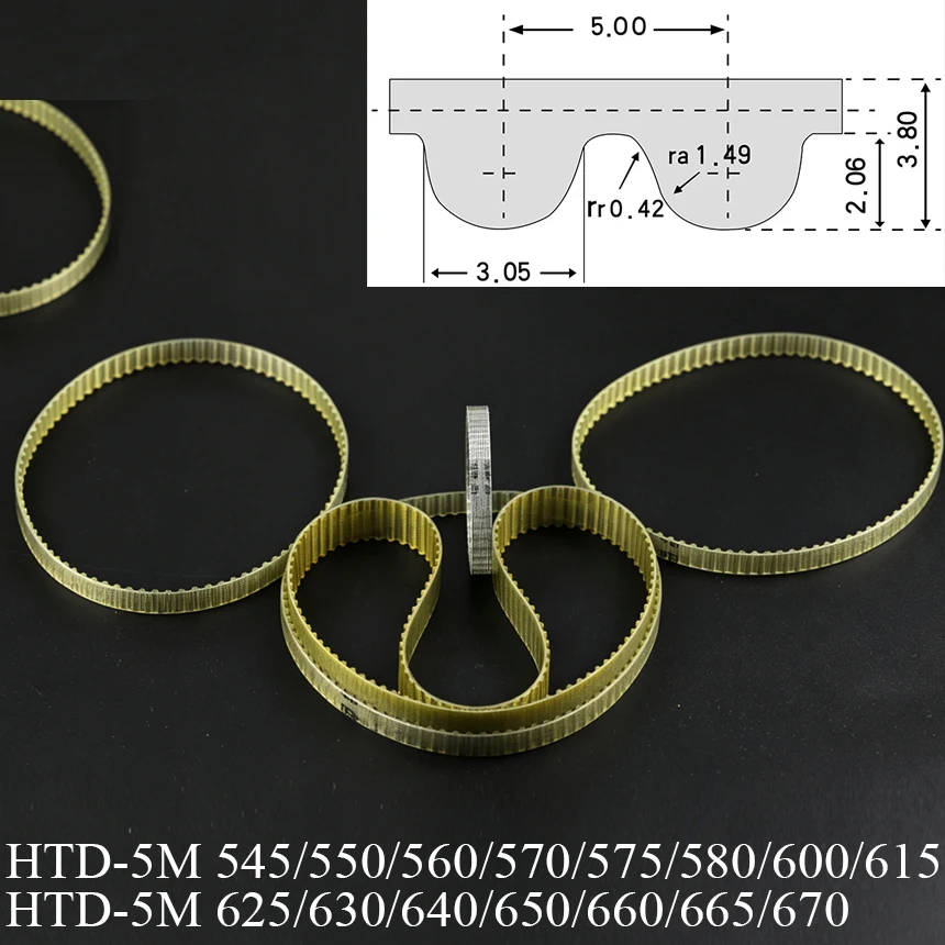 HTD 5M 545/550/560/570/575/580/600/615/625/630/640/650/660/665/670 5mm Pitch PU Curved ARC Teeth Cogged Synchronous Timing Belt
