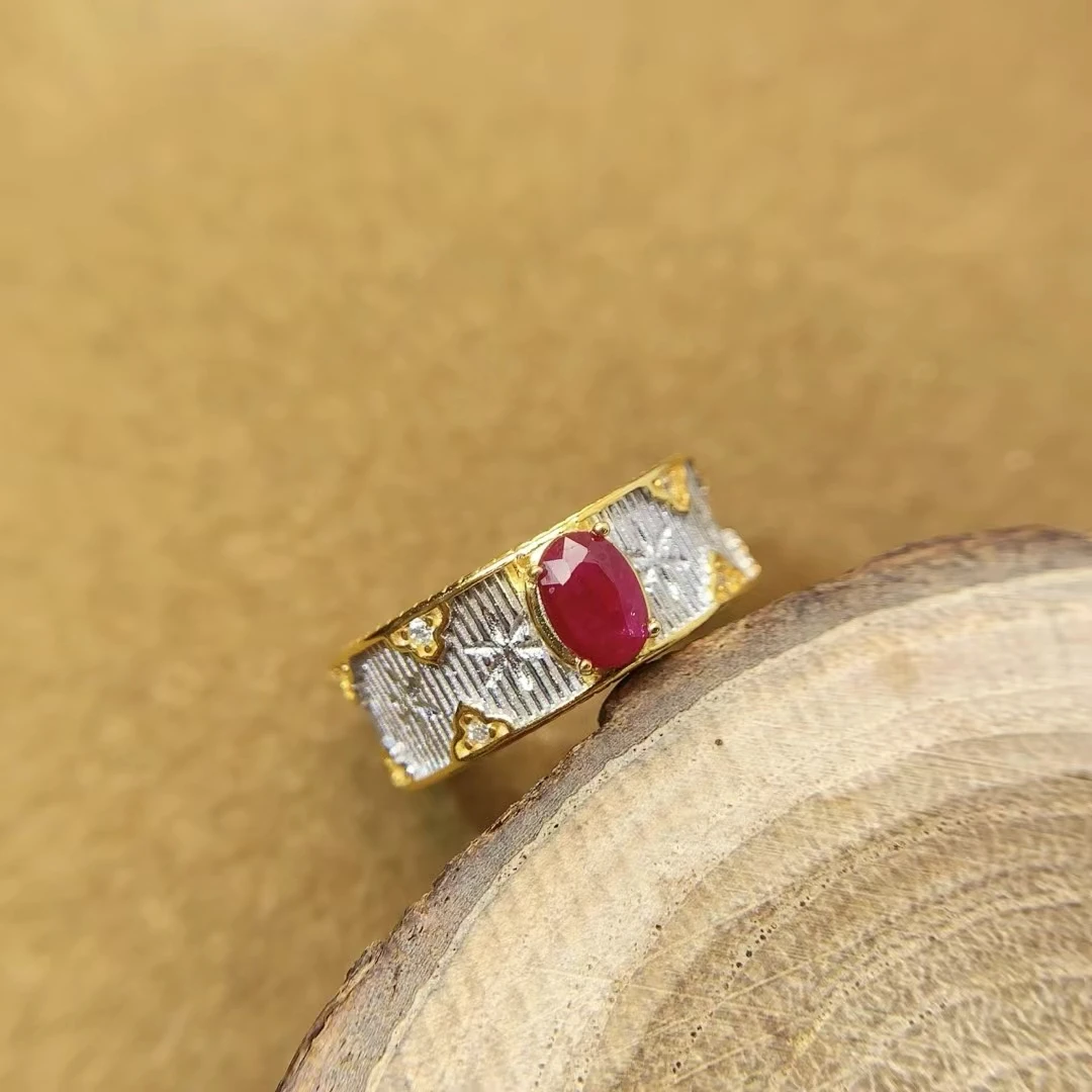 KJJEAXCMY Natural Ruby Ring S925 silver , electroplated locking color process, high clarity Full of luster Support testing