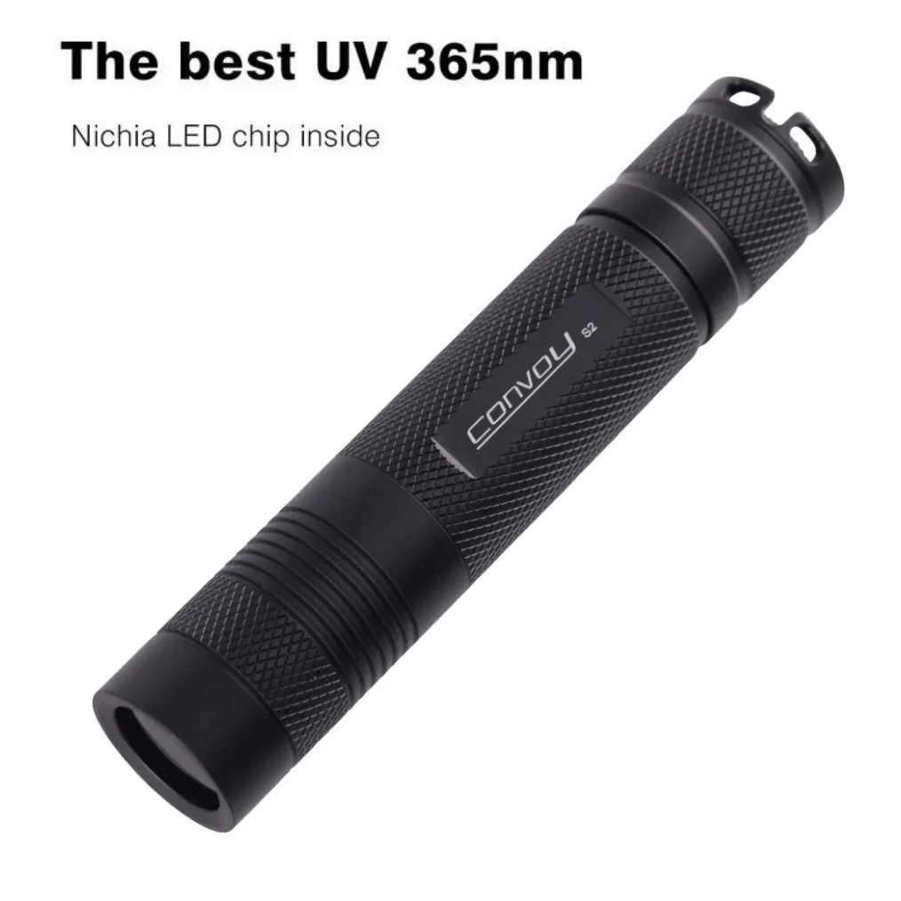 Convoy S2+ 365nm Mini UV Flashlight 3W UV Led Ultraviolet Torch Lighter Side by 18650 Battery for Fluorescent Agent Detection