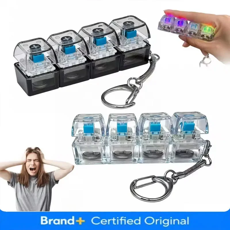4-Keys Fidget Keyboard Toy with Light Stress Relief Transparent Cap Keyboard Finger Clicker Keychain Button Sensory Toy Amagi